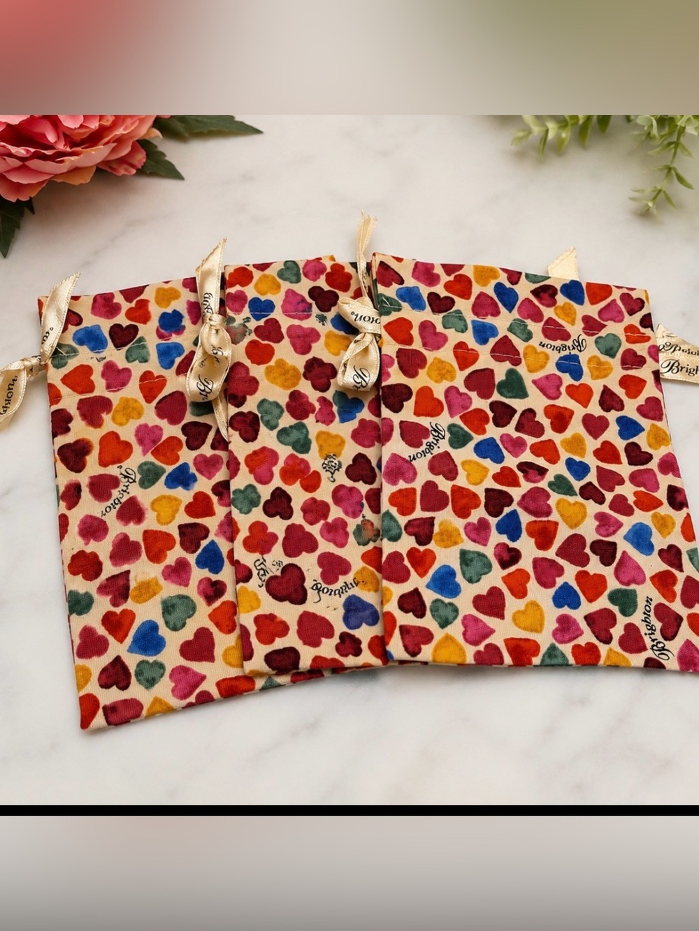 Brighton Set of 3 Colorful Heart Print Jewelry Dust Bags Pouches